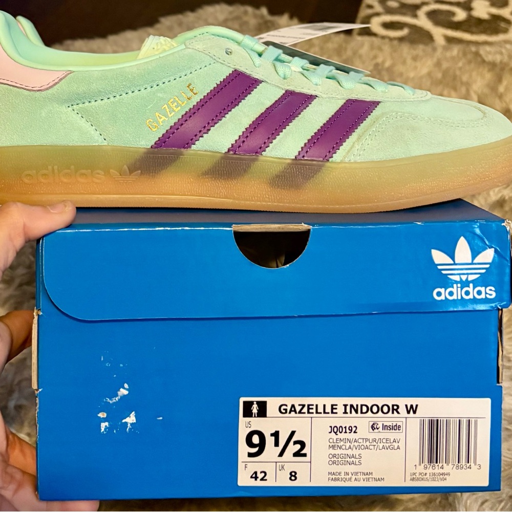 Adidas Gazelle Indoor W Sneakers, Women’s Size 9.5, Mint/Purple, BNWT in box